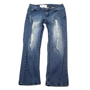 Soundgirl Pants Womens 7 Blue Low Rise Distressed Straight Leg Capri Jeans